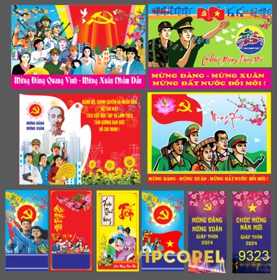 File PSD Pano mừng đảng mừng xuân 2024 vector (bản gốc) cho nhà in