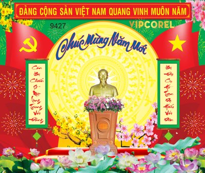 Tải file Phông nền Chúc mừng năm mới có bục tượng Bác (gốc) in tranh tráng gương