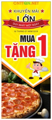 File ảnh Standee khuyến mãi mua 1 tặng 1 bánh pizza file CDR (gốc) in quảng cáo ngoài trời