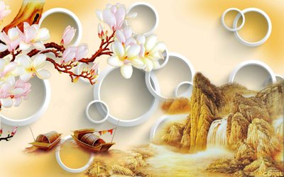 Tải file Tải Tranh dán tường hoa nổi 3D cao cấp #15 (PSD) cho in ấn quảng cáo