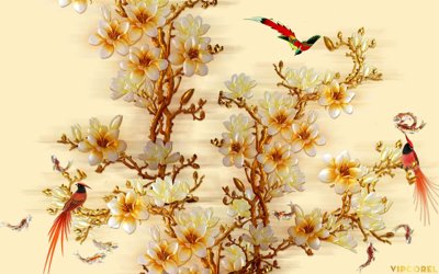 File tranh gốc PSD Tải Tranh dán tường hoa nổi 3D cao cấp #29 còn nguyên layer