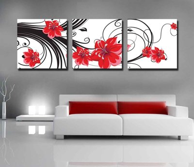 File tranh Tải tranh bộ ghép 3 tấm những bông hoa #145 (gốc) phong cách tối giản