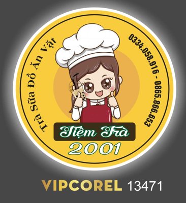 Tải file Tem logo tròn trà sữa đồ ăn vặt tiệm trà file corel (ảnh gốc) in tranh kính