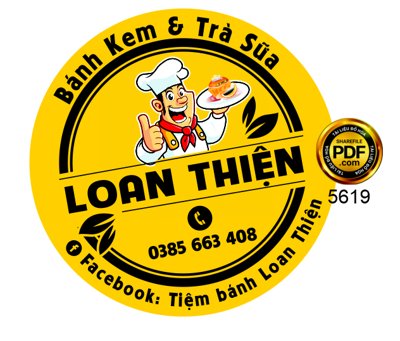 File tranh Tem nhãn Bánh kem và trà sữa Loan Thiện file corel (bản gốc) in lụa 3D