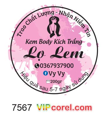 File gốc Tem nhãn Kem body Kích Trắng Lọ Lem - Vy Vy file corel (cho in ấn) từ kho Filetranh