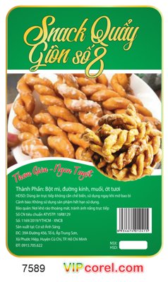 Hình ảnh file gốc Tem nhãn Snack Quẩy giòn số 8 file corel (chất lượng cao)