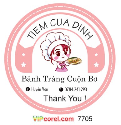 File gốc Tem nhãn bánh tráng cuộn bơ - tiệm của Dĩnh file corel (cho in ấn) từ Filetranh.com