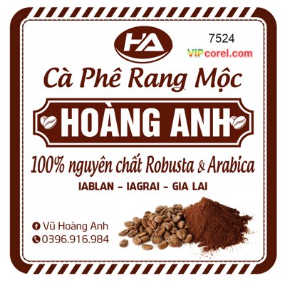 File tranh Tem nhãn cà phê rang Mộc Hoàng Anh file corel (gốc) phong cách tối giản