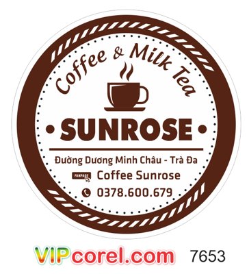 Tải xuống file tranh gốc Tem nhãn tròn Coffee & milk tea sunrose file vector (PSD/TIFF)
