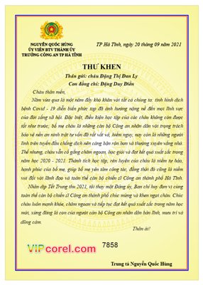 File tranh gốc Thư khen của trưởng công an TP Hà Tĩnh file corel chủ đề hiện đại