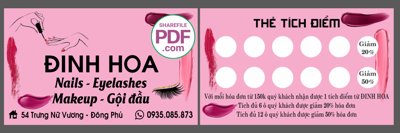 File tranh gốc PSD Thẻ tích điểm Đinh Hoa- Nails - eyelashes file PDF & CDR còn nguyên layer