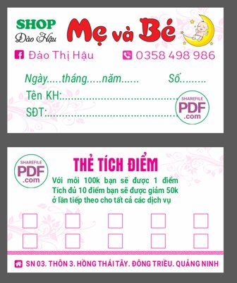 Tải file Thẻ tích điểm Shop Mẹ và bé Đào Hậu file PDF & CDR (ảnh gốc) file AI/EPS
