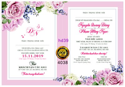 File tranh Thiệp mời Quang Dũng và Hồng Ngọc mã HD39 file corel (gốc) chủ đề thiên nhiên