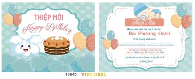 File gốc Thiệp mời sinh nhật Bùi Phương Oanh file corel (phong cách) tối giản