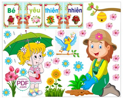 File tranh gốc in trần nhà Trang trí phòng học - Bé yêu thiên nhiên #3 file PDF & CDR 3D