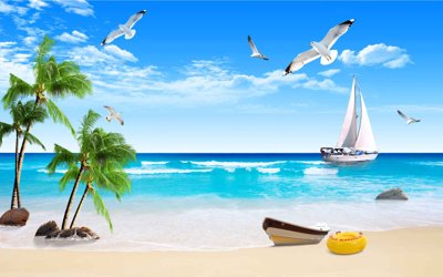 File in trần Tranh 3D biển xanh - đại dương xanh #11 (bản gốc) 5D