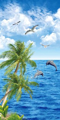 File gốc Tranh 3D biển xanh - đại dương xanh #49 (in tráng gương) hiện đại