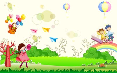 File gốc Tranh 3D cô bé tưới hoa - các bạn chơi bóng (PSD/TIFF) độ phân giải cao