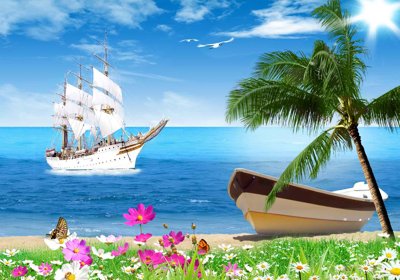 File tranh quảng cáo Tranh 3D thuận buồm xuôi gió - cảnh biển #26 (download file gốc)