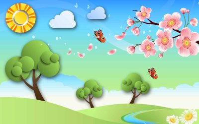 Mua file gốc Tranh 3D vườn cây mùa xuân trang trí phòng cho bé (PSD) tại Filetranh.com