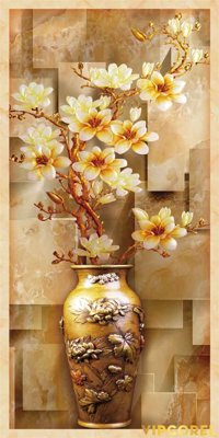 File in trần Tranh bình hoa treo tường 3D đẹp #18 (bản gốc) 5D