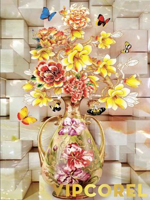 Tải file Tranh bình hoa treo tường 3D đẹp #26 (PSD) cho in tranh 3D