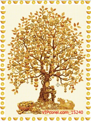 File tranh Tranh cây tài lộc - Tranh tường 3D file PSD 15240 (ảnh gốc) in trần nhà