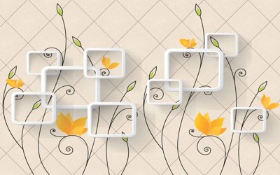 File gốc Tranh hoa nổi 3D - Tranh hoa dán tường 3D #11 (in lụa) hoa văn cổ điển