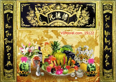 Download file Tranh phòng thờ, bàn thờ, mâm ngũ quả file PSD 15122 (gốc) in mica ốp bếp