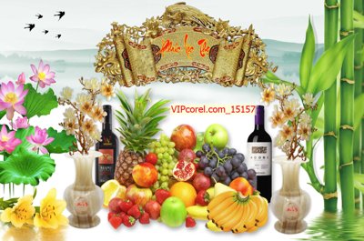 File gốc in ấn Tranh phòng thờ, bàn thờ, mâm ngũ quả file PSD 15157 chất lượng vượt trội
