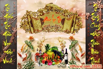 File ảnh Tranh phòng thờ, bàn thờ, mâm ngũ quả file PSD 15172 (gốc) in decal dán tường