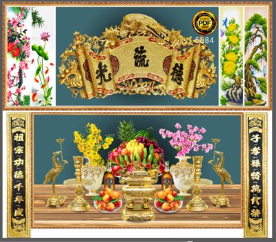 File in trần Tranh phòng thờ ngày tết và cuốn thư file corel (bản gốc) hoa văn