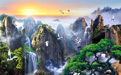 Tệp tin gốc Tranh phong cảnh Sơn Thủy Hữu Tình đẹp (dùng cho in ấn) chuyên nghiệp