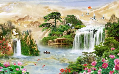 File in trần Tranh phong cảnh Sơn Thủy Hữu Tình đẹp #13 (bản gốc) bầu trời