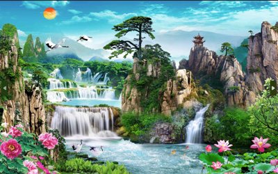 File gốc Tranh phong cảnh Sơn Thủy Hữu Tình đẹp #19 (cho in UV) siêu nét