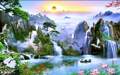 File gốc Tranh phong cảnh Sơn Thủy Hữu Tình đẹp #25 (ảnh chi tiết) để in lụa