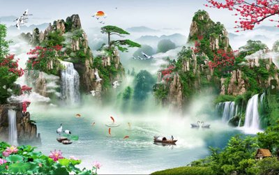 File gốc Tranh phong cảnh Sơn Thủy Hữu Tình đẹp #29 (in mica) cắt laser