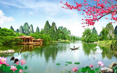 File in lụa Tranh phong cảnh Sơn Thủy Hữu Tình đẹp #3 (hoa văn) Tranh phong cảnh Sơn Thủy Hữu Tình đẹp #3