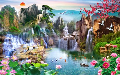 Tải file Tranh phong cảnh Sơn Thủy Hữu Tình đẹp #37 (gốc) in tranh tráng gương