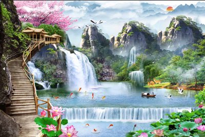 File gốc Tranh phong cảnh Sơn Thủy Hữu Tình đẹp #54 (ảnh chi tiết) để in lụa