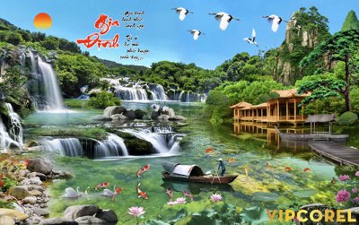 Download file gốc Tranh phong thủy 3D - phong cảnh sơn thủy hữu tình (dùng cho in ấn)
