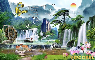 File in trần Tranh phong thủy 3D - phong cảnh sơn thủy hữu tình #109 (file gốc) xuyên sáng