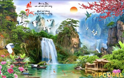 File PSD Tranh phong thủy 3D - phong cảnh sơn thủy hữu tình #23 (nguyên gốc) chất lượng cao