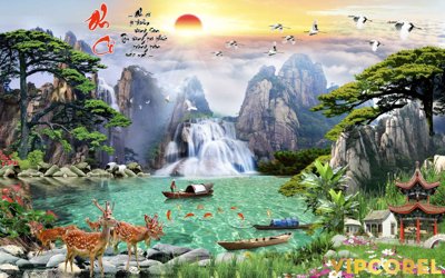 Tải file gốc Tranh phong thủy 3D - phong cảnh sơn thủy hữu tình #25 dùng cho in ấn