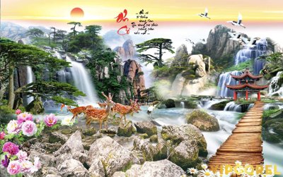 File in mica Tranh phong thủy 3D - phong cảnh sơn thủy hữu tình #37 (bản gốc) sắc sảo