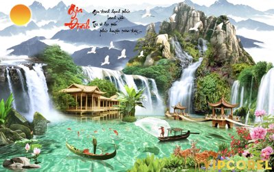 File ảnh Tranh phong thủy 3D - phong cảnh sơn thủy hữu tình #48 (gốc) dùng in Pano