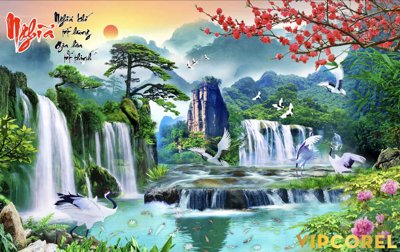 File PSD Tranh phong thủy 3D - phong cảnh sơn thủy hữu tình #50 (gốc) tách lớp chi tiết