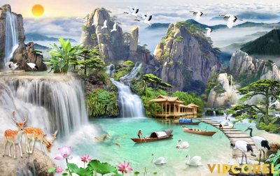 File gốc Tranh phong thủy 3D - phong cảnh sơn thủy hữu tình #54 (PNG) không nền chất lượng