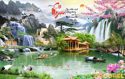 File gốc Tranh phong thủy 3D - phong cảnh sơn thủy hữu tình #56 (in mica) trang trí