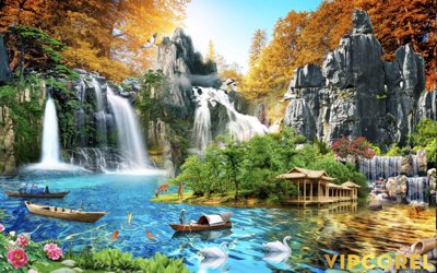 Tải file Tranh phong thủy 3D - phong cảnh sơn thủy hữu tình #77 (ảnh gốc) in gạch men